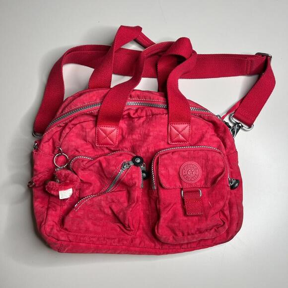 Kipling Jenn Red Shoulder Bag with Monkey Keychain Crossbody Purse Nylon - Picture 1 of 10